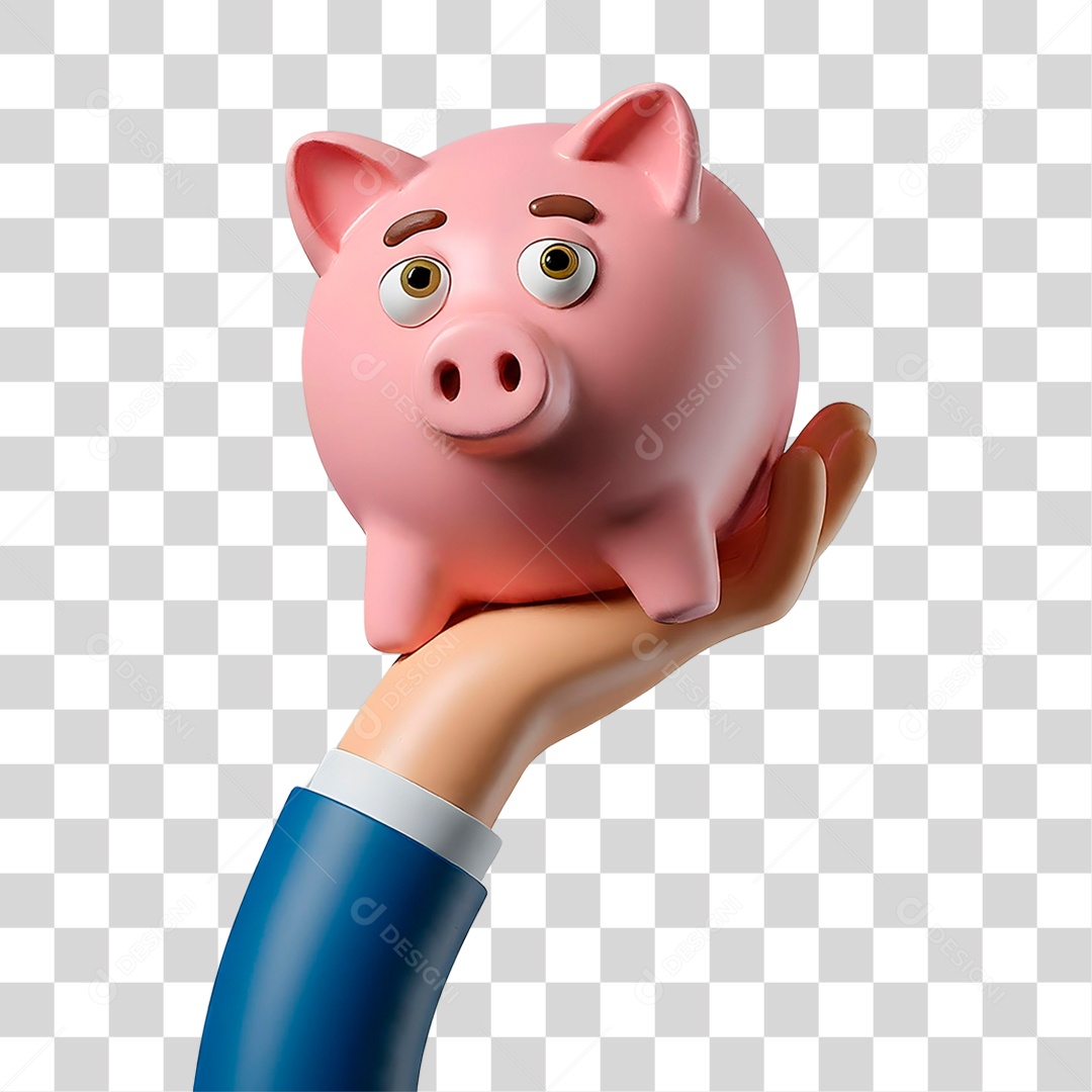 Mão Segurando Cofrinho Finanças Elemento 3D para Composição PNG Transparente