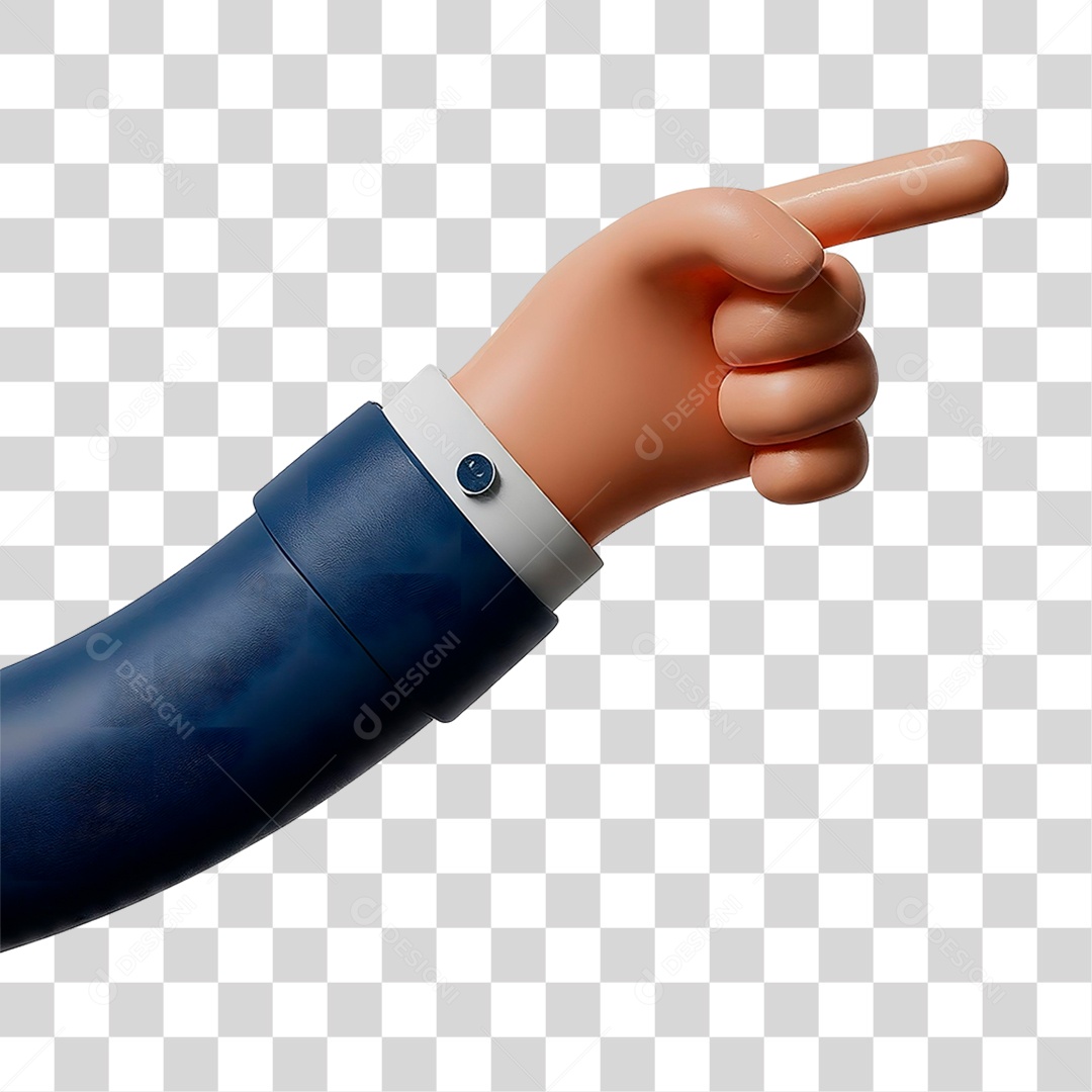 Elemento 3D Mão Fazendo Gesto de Apontamento para Composição PNG Transparente