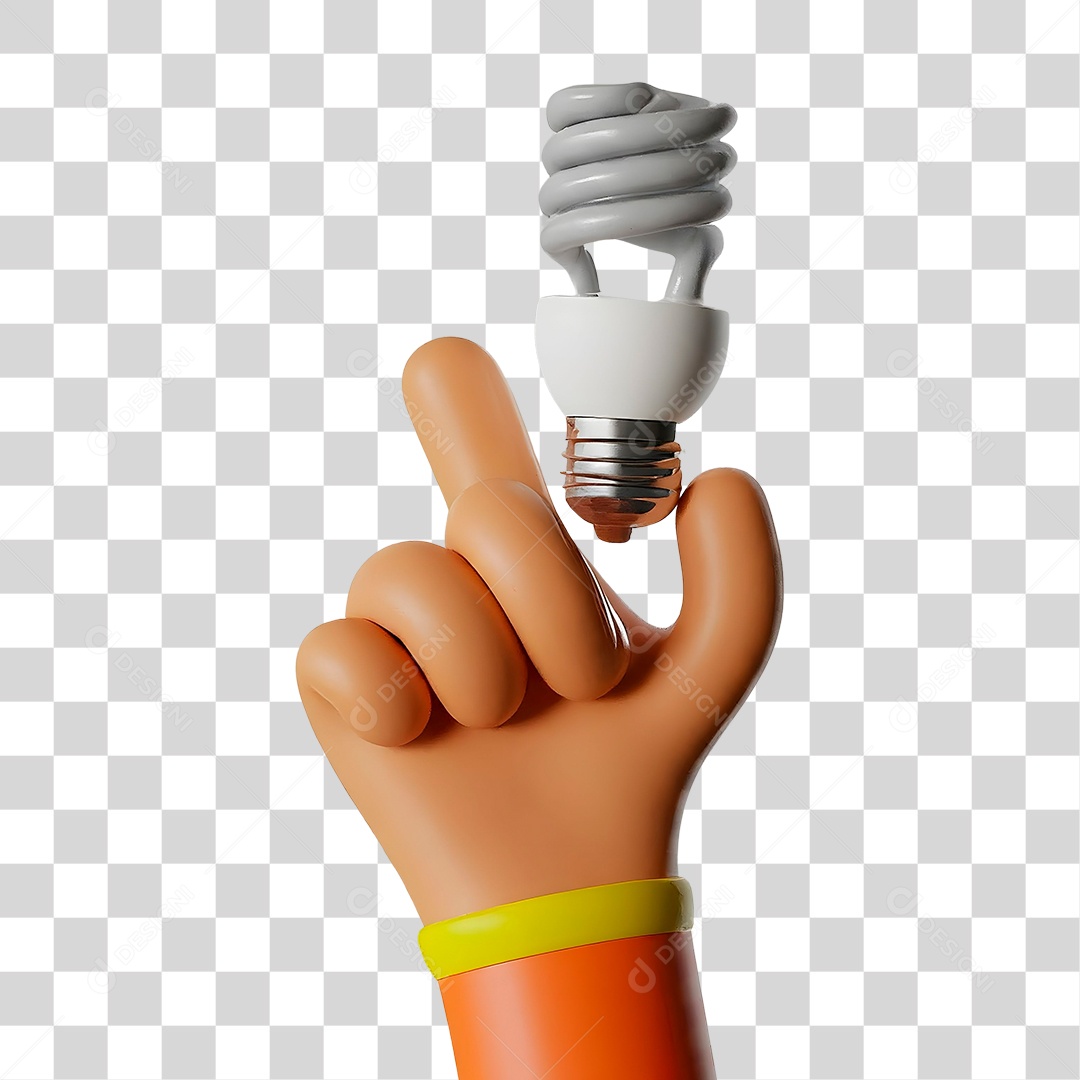 Mão Segurando Lâmpada Elemento 3D para Composição PNG Transparente