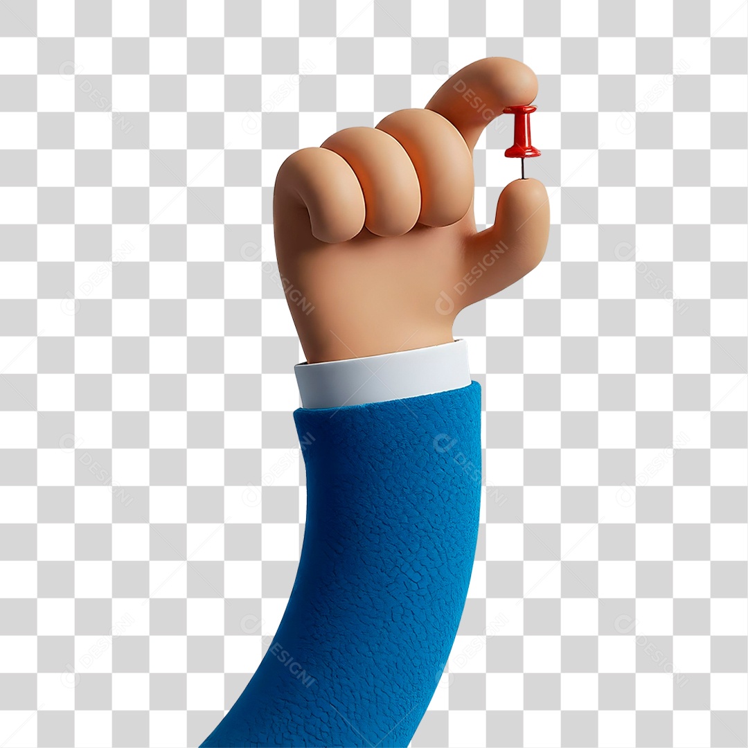 Mão Segurando Pin de Localização Elemento 3D para Composição PNG Transparente