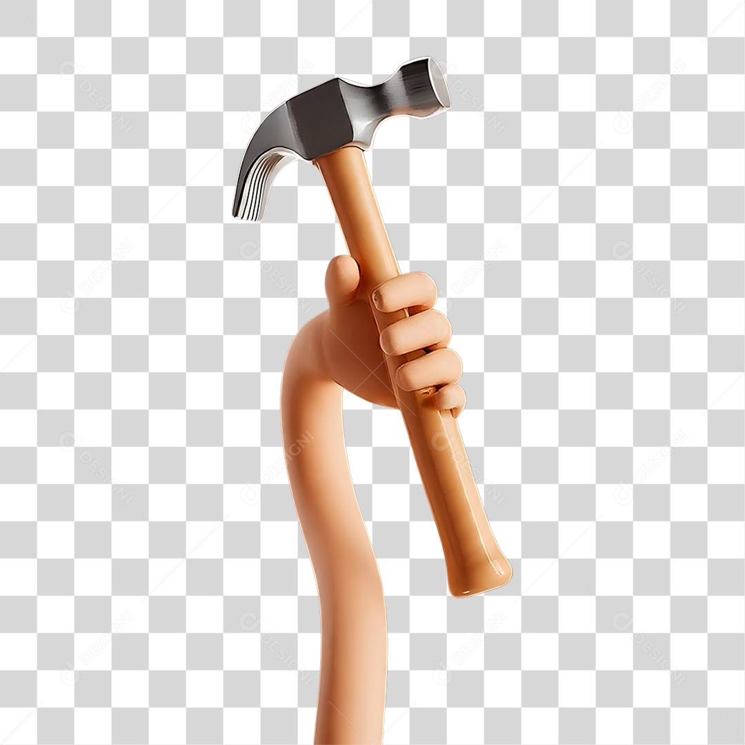 Mão Segurando Martelo Elemento 3D para Composição PNG Transparente