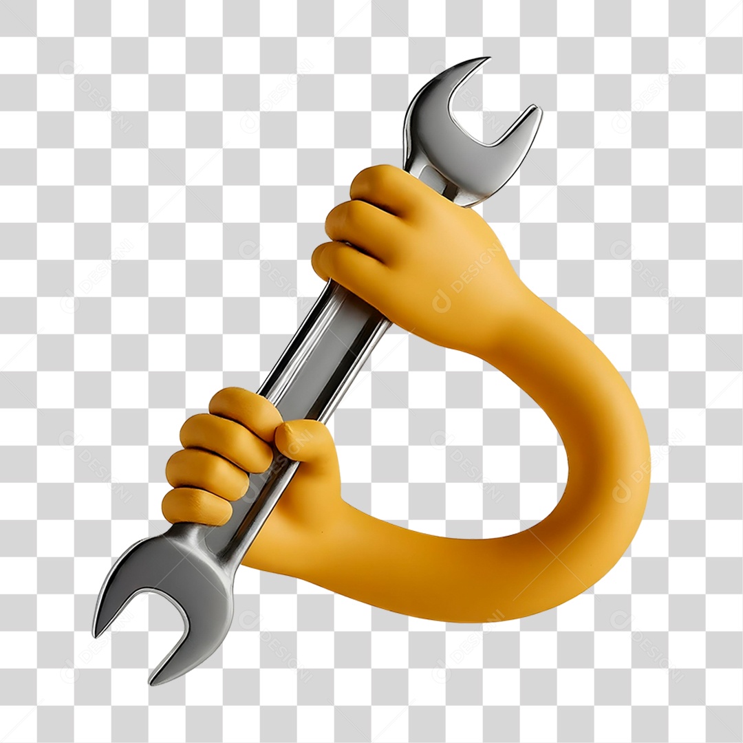 Mão Segurando Chave Fixa de Mecânico Elemento 3D para Composição PNG Transparente