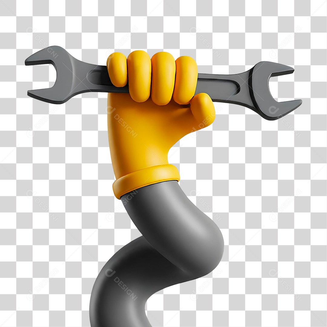 Mão Segurando Chave Fixa de Mecânico Elemento 3D para Composição PNG Transparente