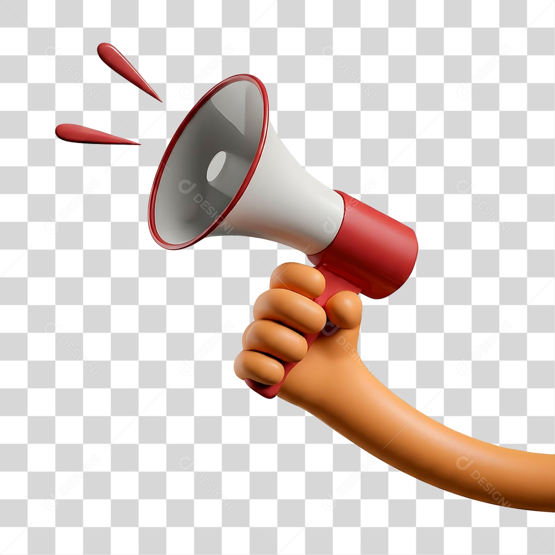 Mão Segurando Megafone Elemento 3D para Composição PNG Transparente