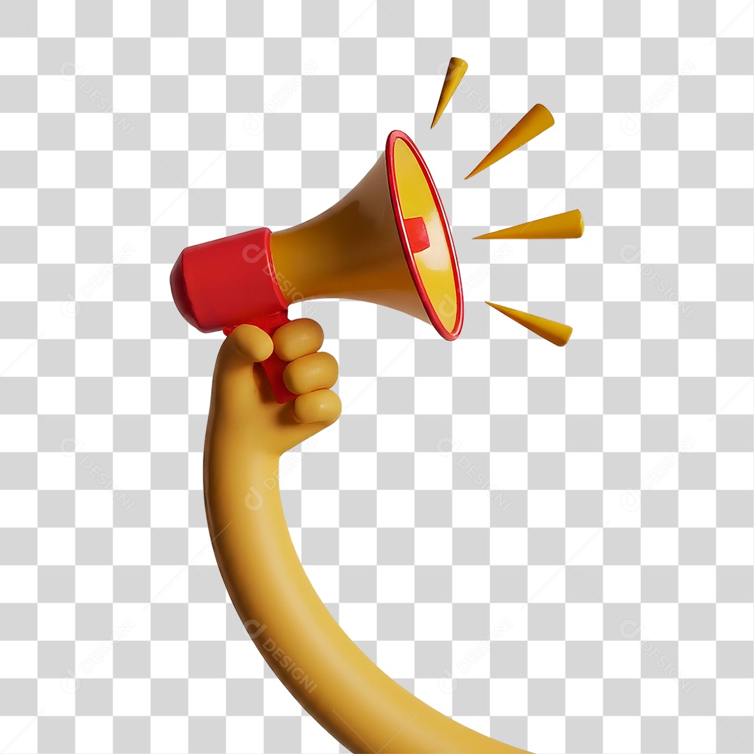 Mão Segurando Megafone Elemento 3D para Composição PNG Transparente