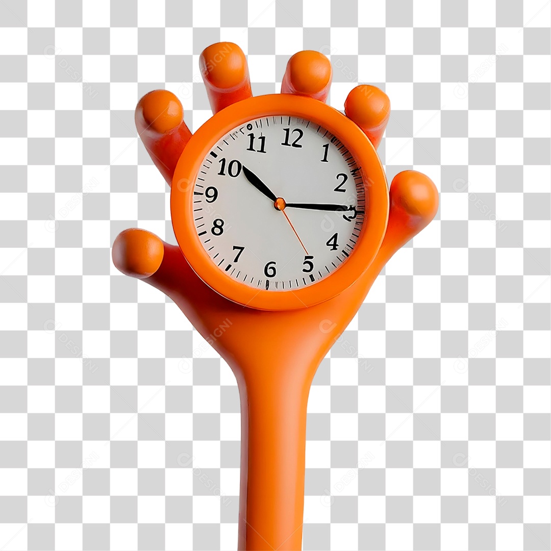 Mão Segurando Relógio Laranja Elemento 3D para Composição PNG Transparente