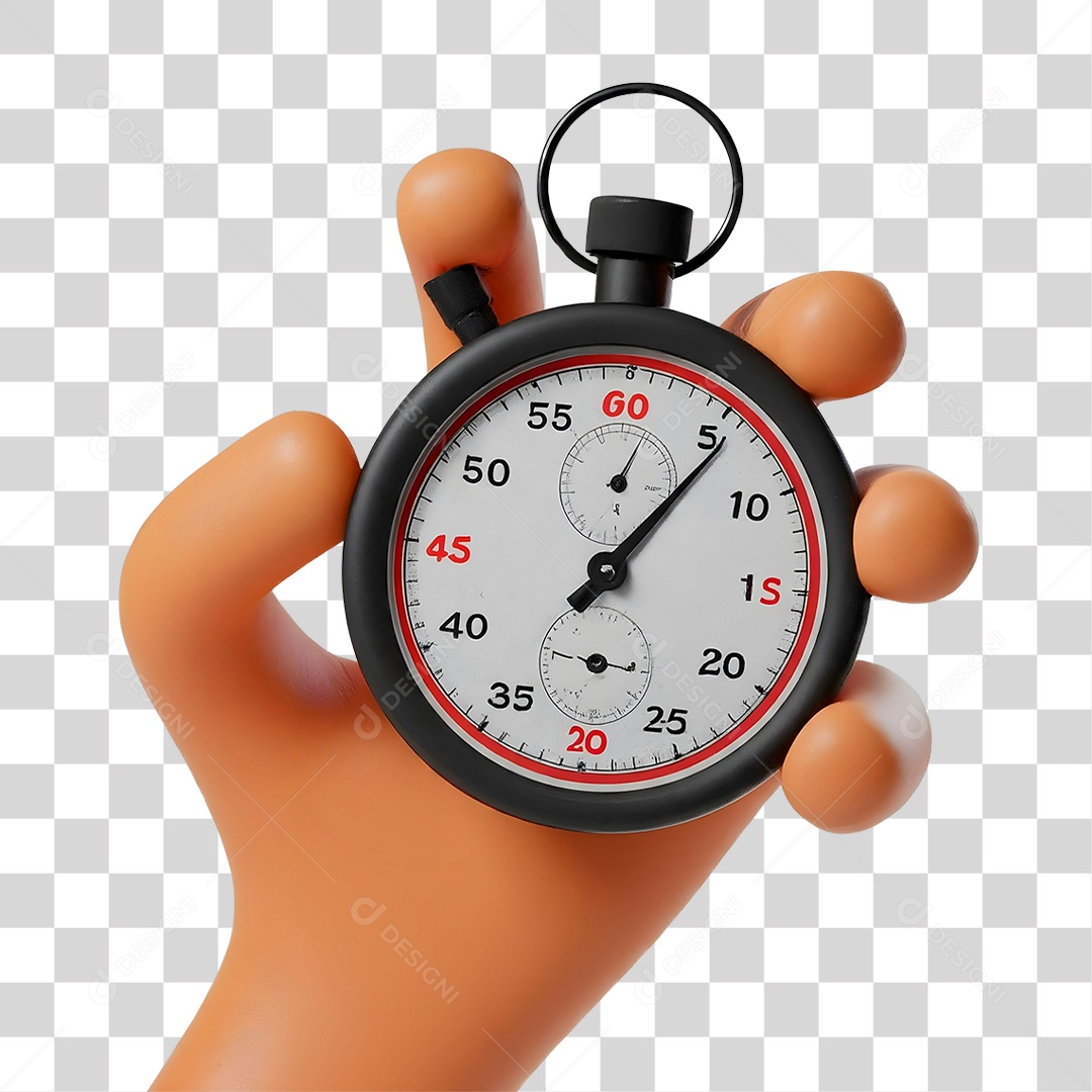 Elemento 3D Mão Segurando Cronometro para Composição PNG Transparente