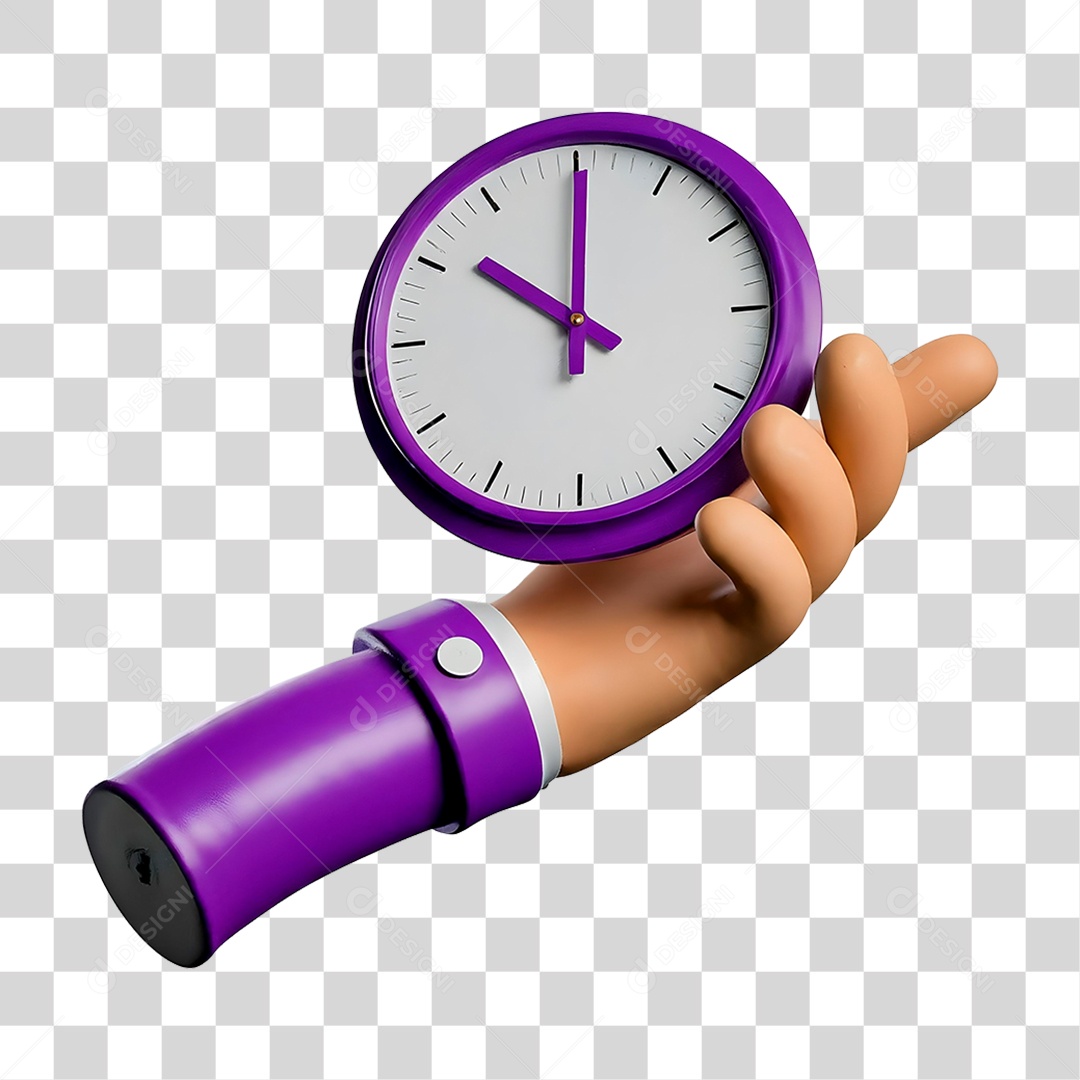 Elemento 3D Mão Segurando Relógio para Composição PNG Transparente