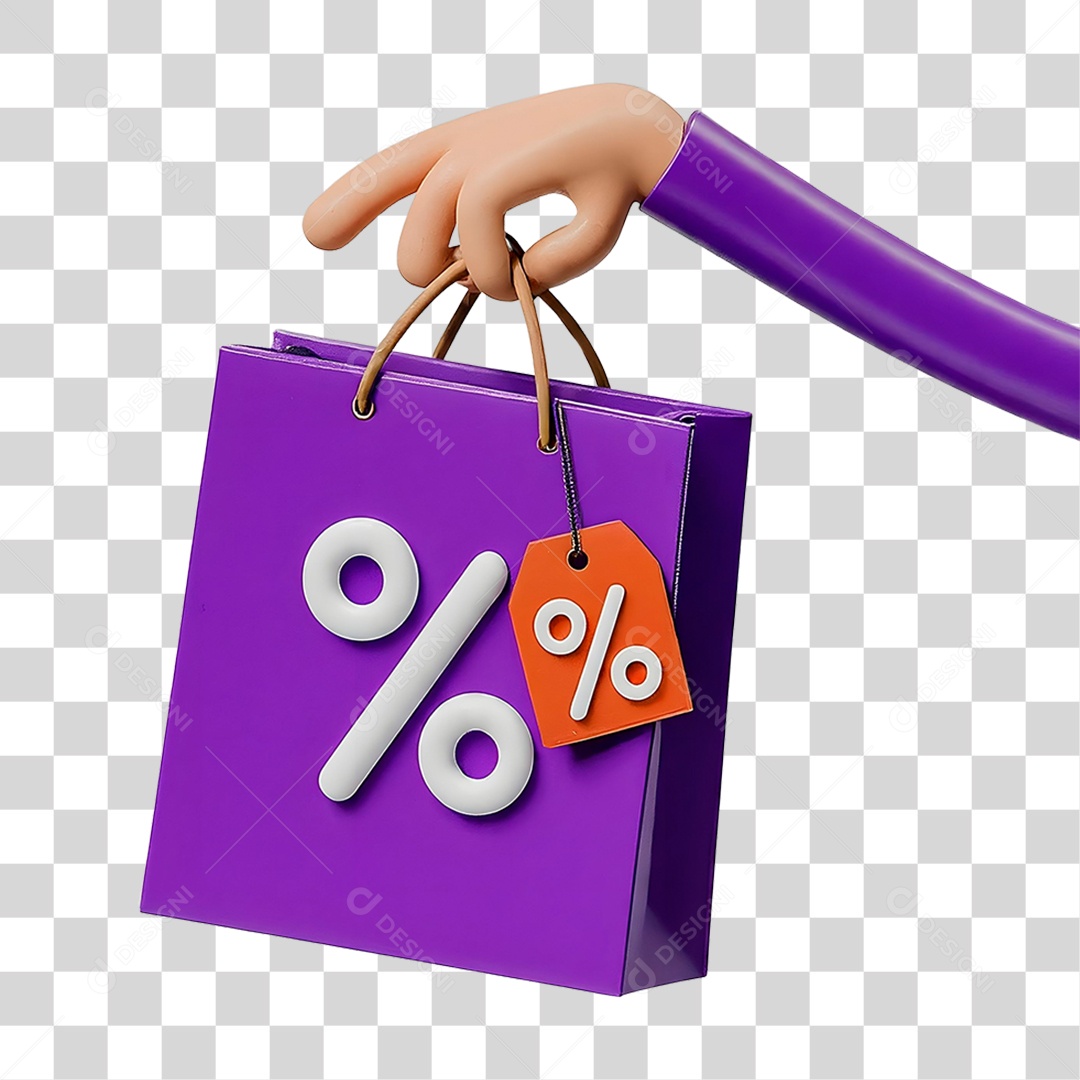 3D Element Hand Holding Shopping Bag for Transparent PNG Composition