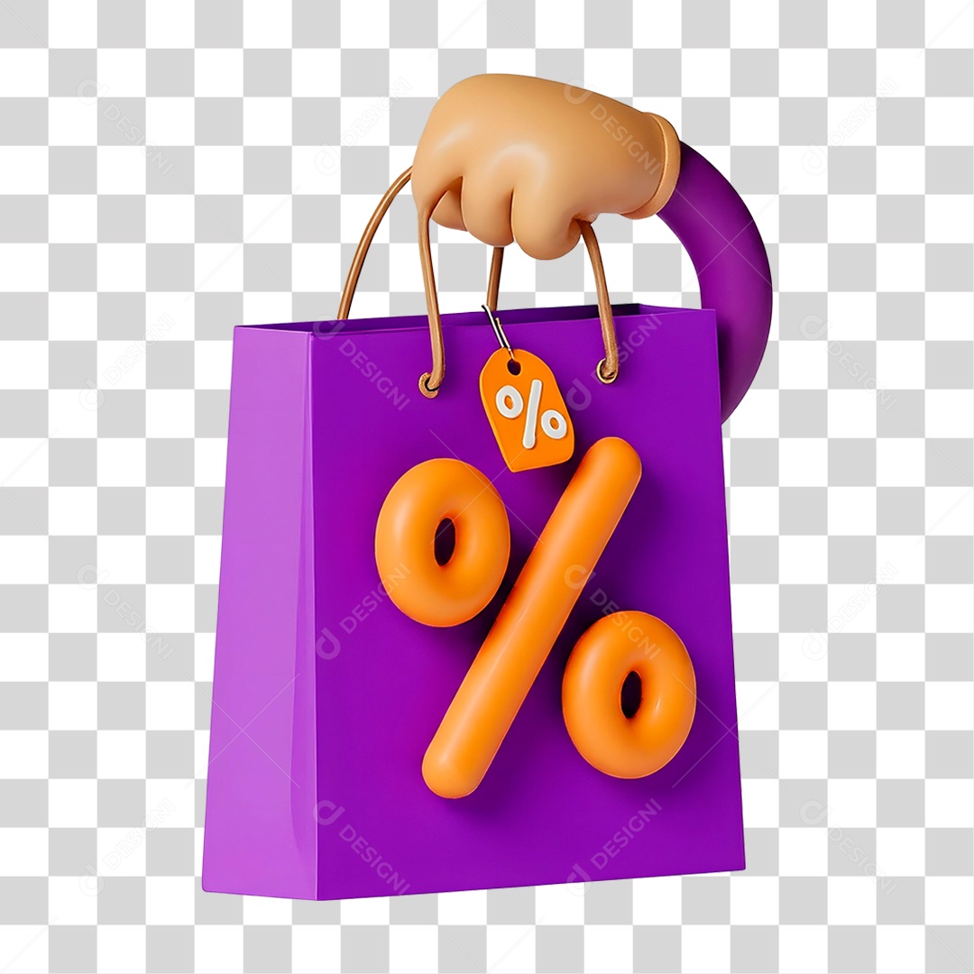 Elemento 3D Mão Segurando Sacola de Shopping para Composição PNG Transparente