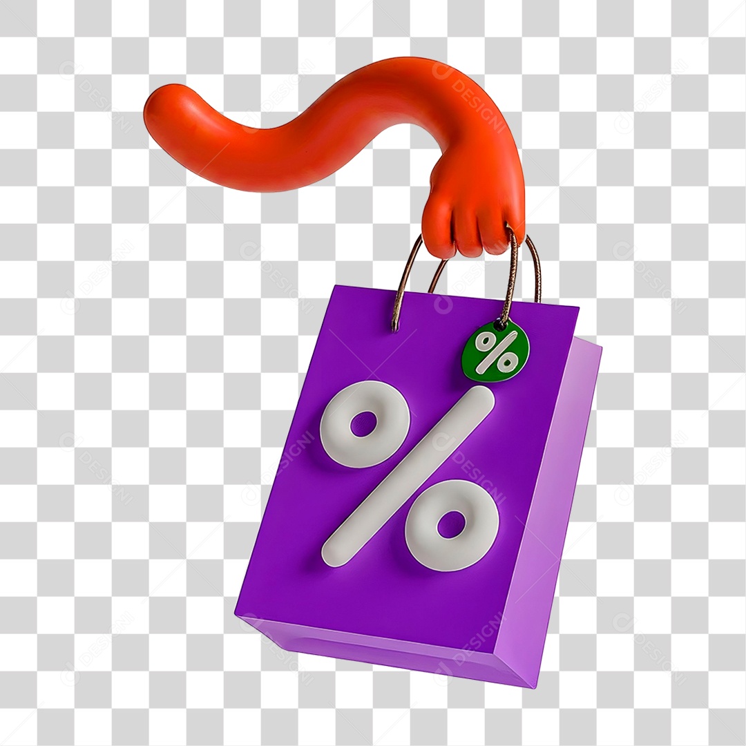 Elemento 3D Mão Segurando Sacola de Shopping para Composição PNG Transparente
