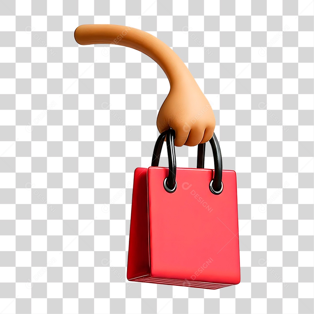 Mão Segurando Sacola de Shopping Elemento 3D para Composição PNG Transparente