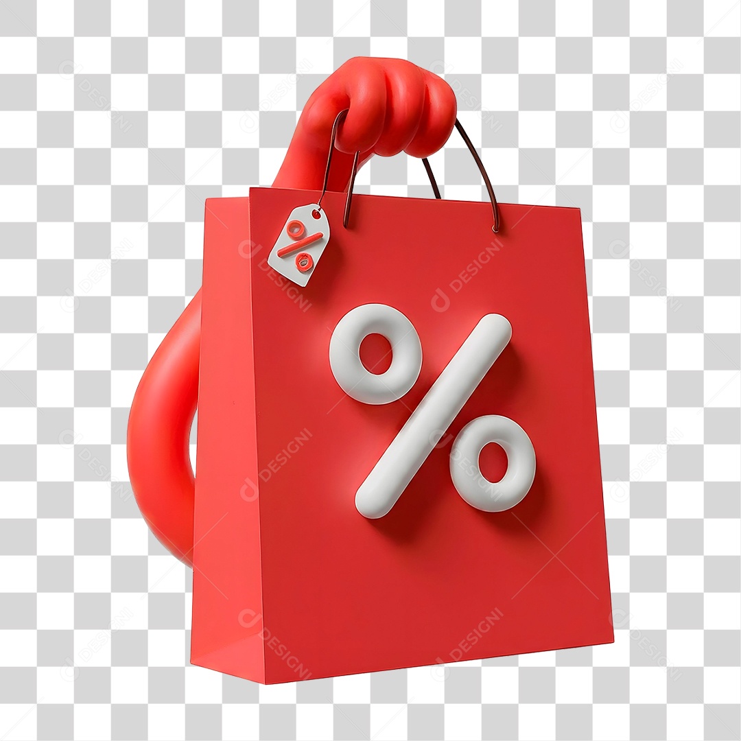 Mão Segurando Sacola de Shopping Elemento 3D para Composição PNG Transparente