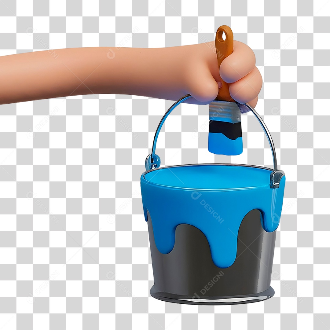 Mão Segurando Lata e Pincel Elemento 3D para Composição PNG Transparente
