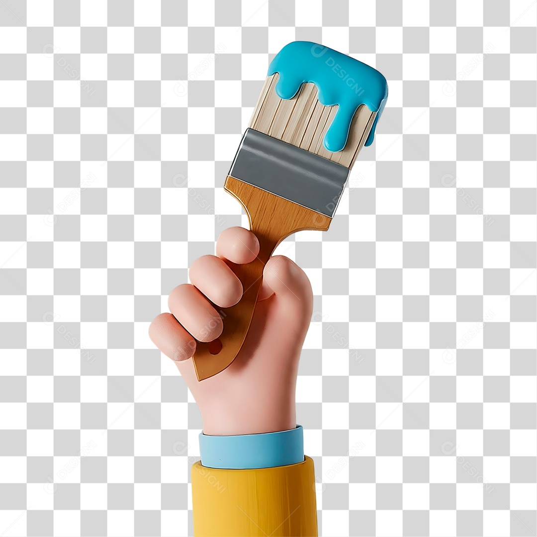 Mão Segurando Pincel Elemento 3D para Composição PNG Transparente