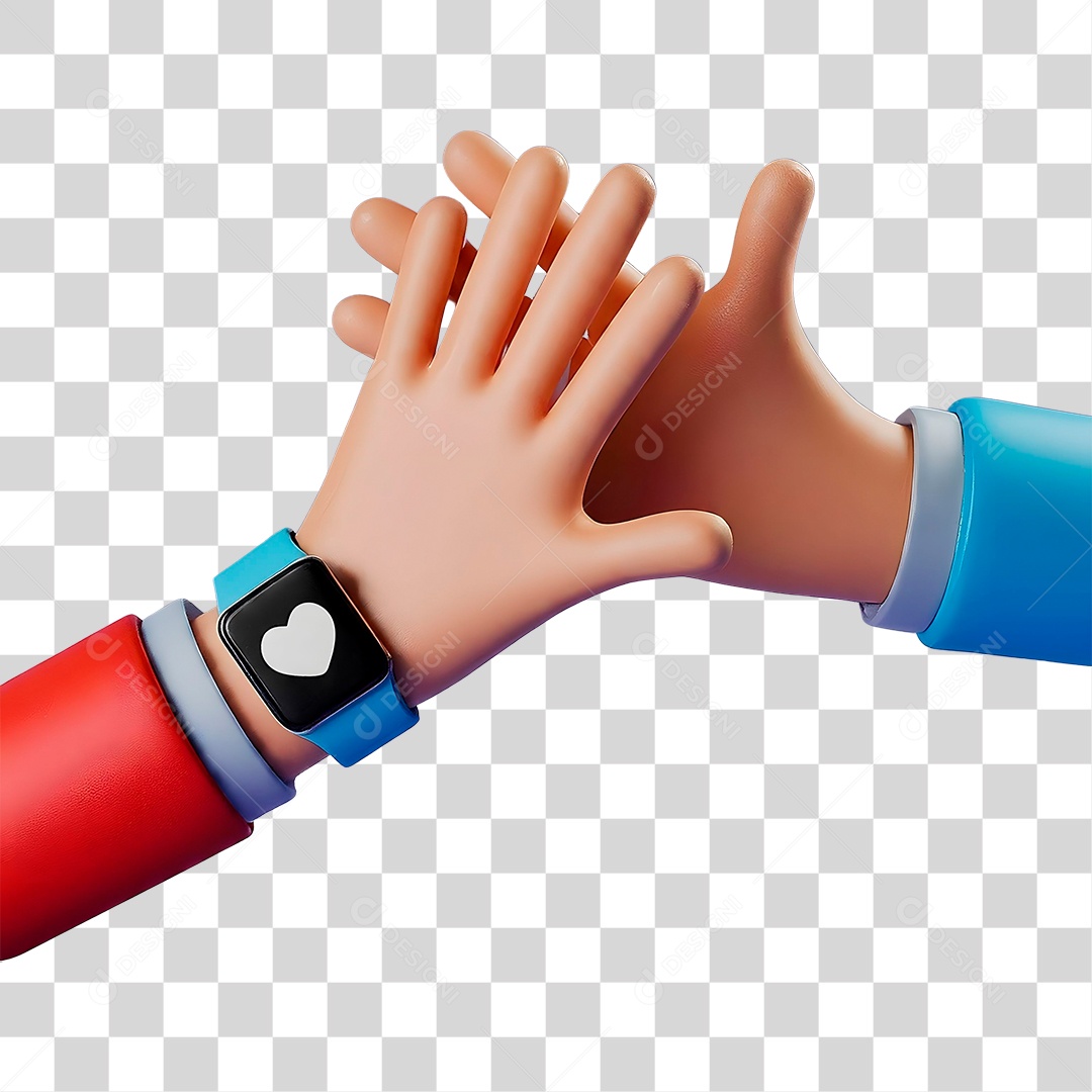 Toque de Mãos Elemento 3D para Composição PNG Transparente