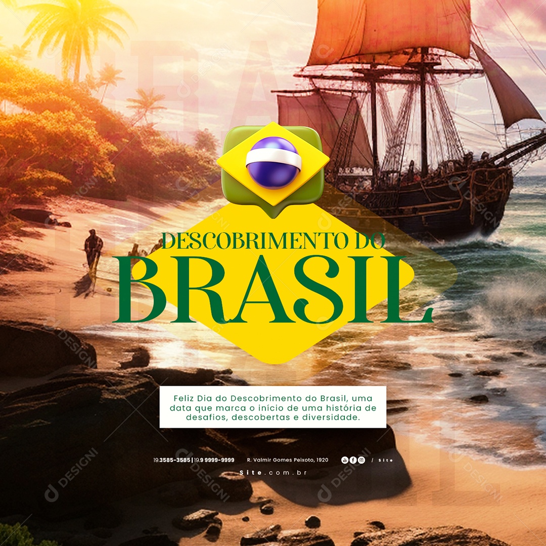 Feliz Dia Do Descobrimento Do Brasil 22 de Abril Social Media PSD Editável