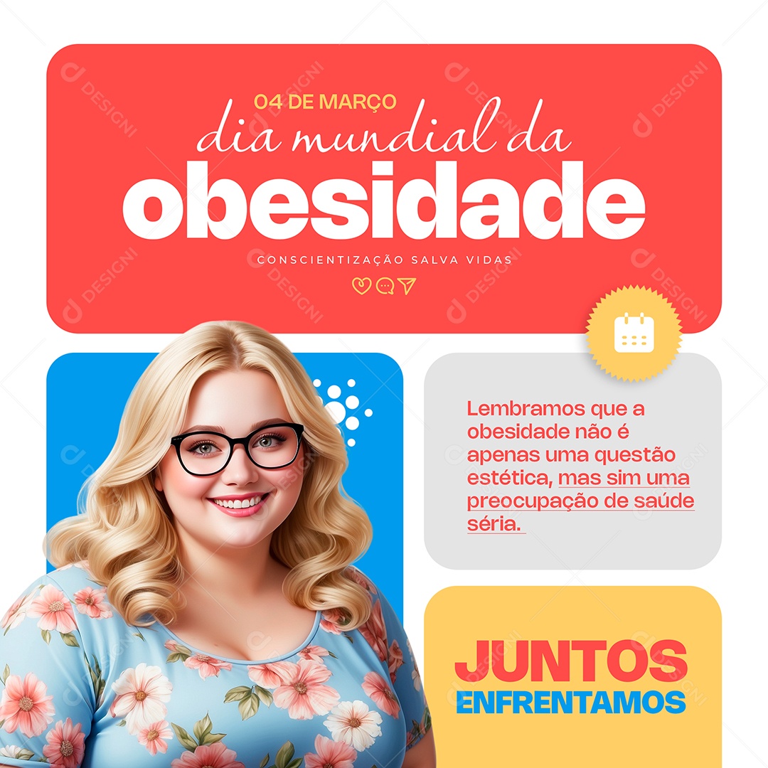 Dia Mundial da Obesidade 04 de Março Juntos Enfrentamos Social Media PSD Editável