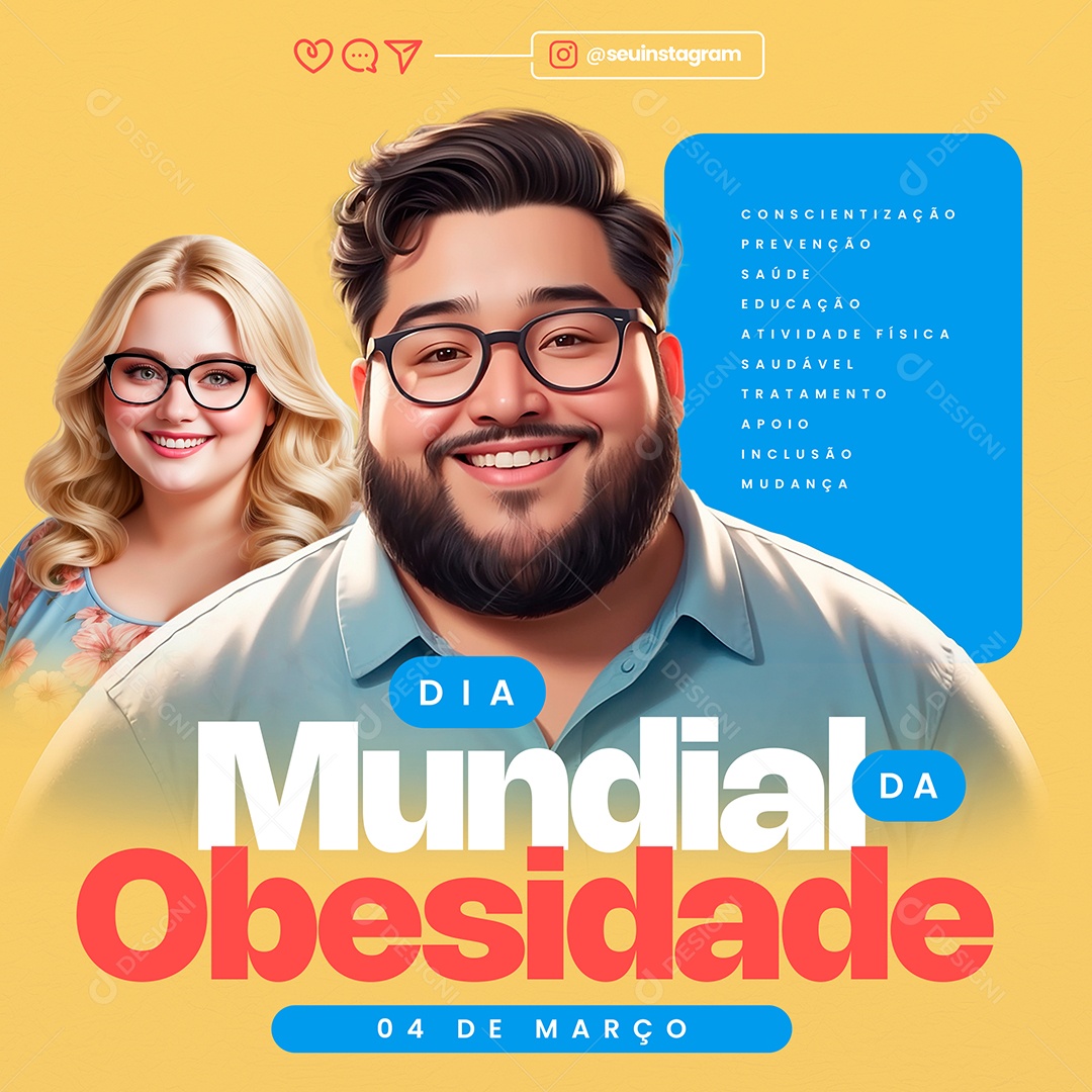 Dia Mundial da Obesidade 04 de Março Apoio Inclusão Mudança Social Media PSD Editável