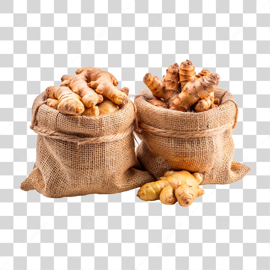 Gengibres Frescos Em Sacos Elemento 3D PNG Transparente