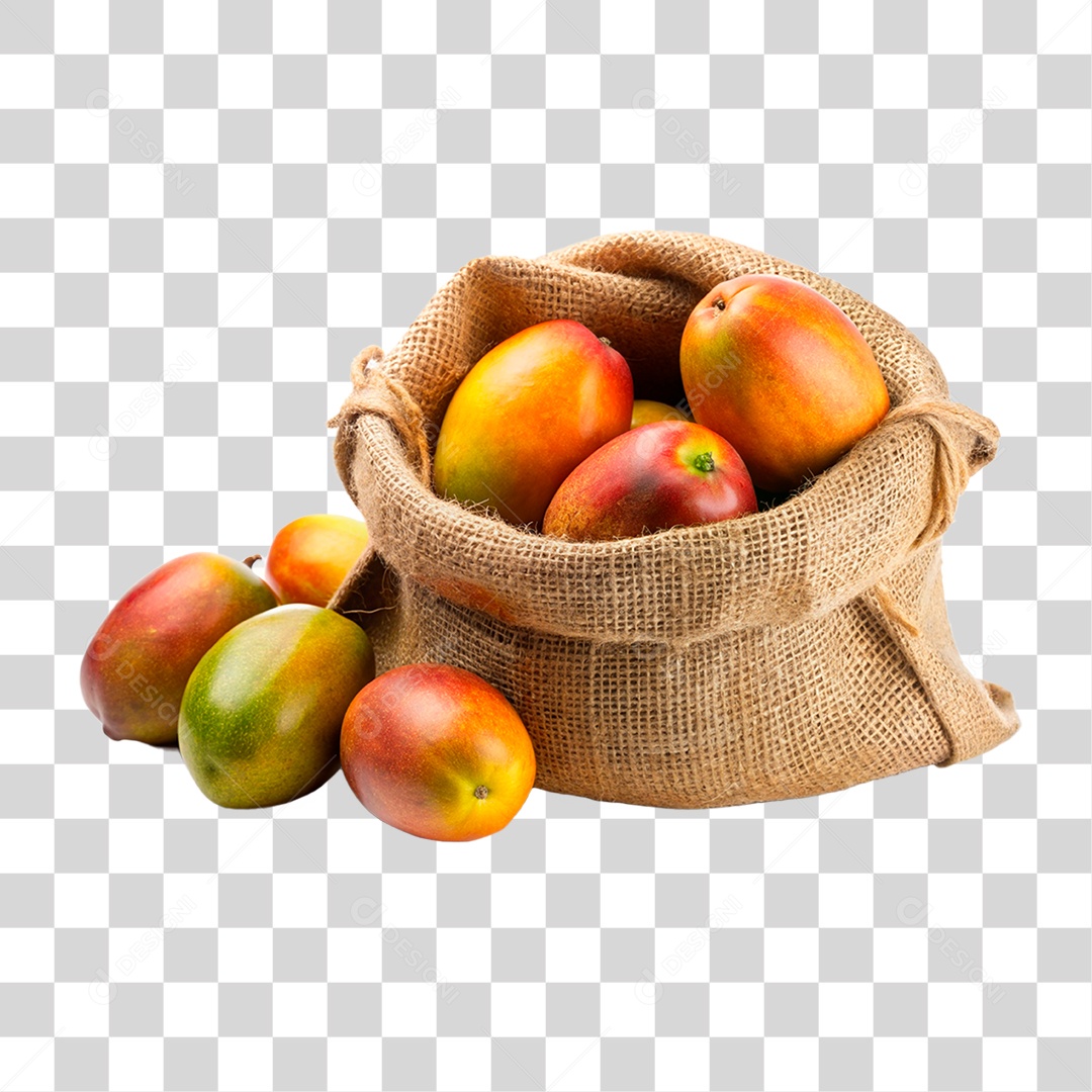 Manga Palmer fresco em sacos de estopa isolado fundo transparente