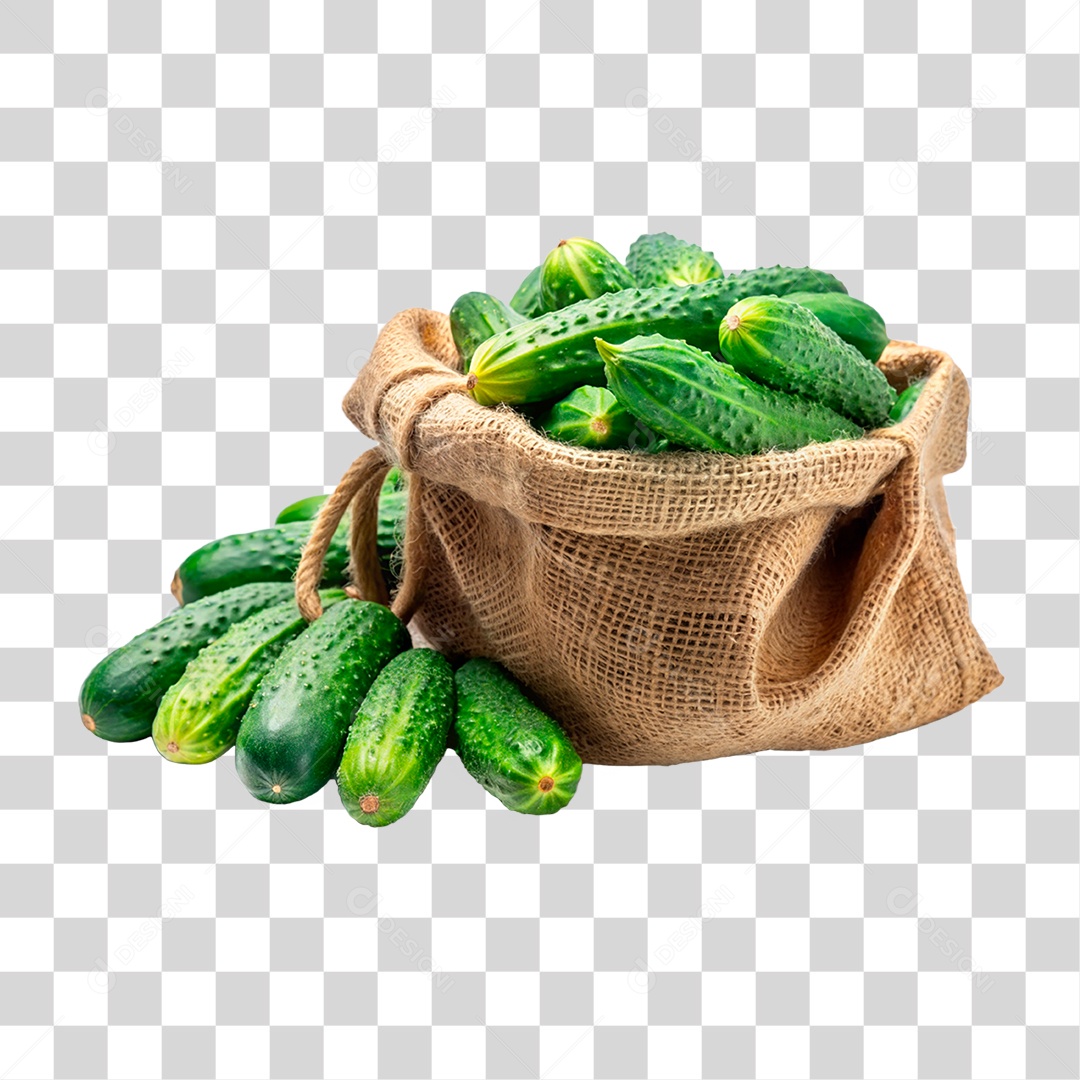 Pepinos Frescos Em sacos De Estopa Elemento 3D PNG Transparente