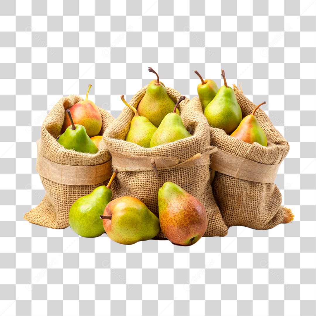 Peras Frescas Em Sacos De Estopa Elemento 3D PNG Transparente