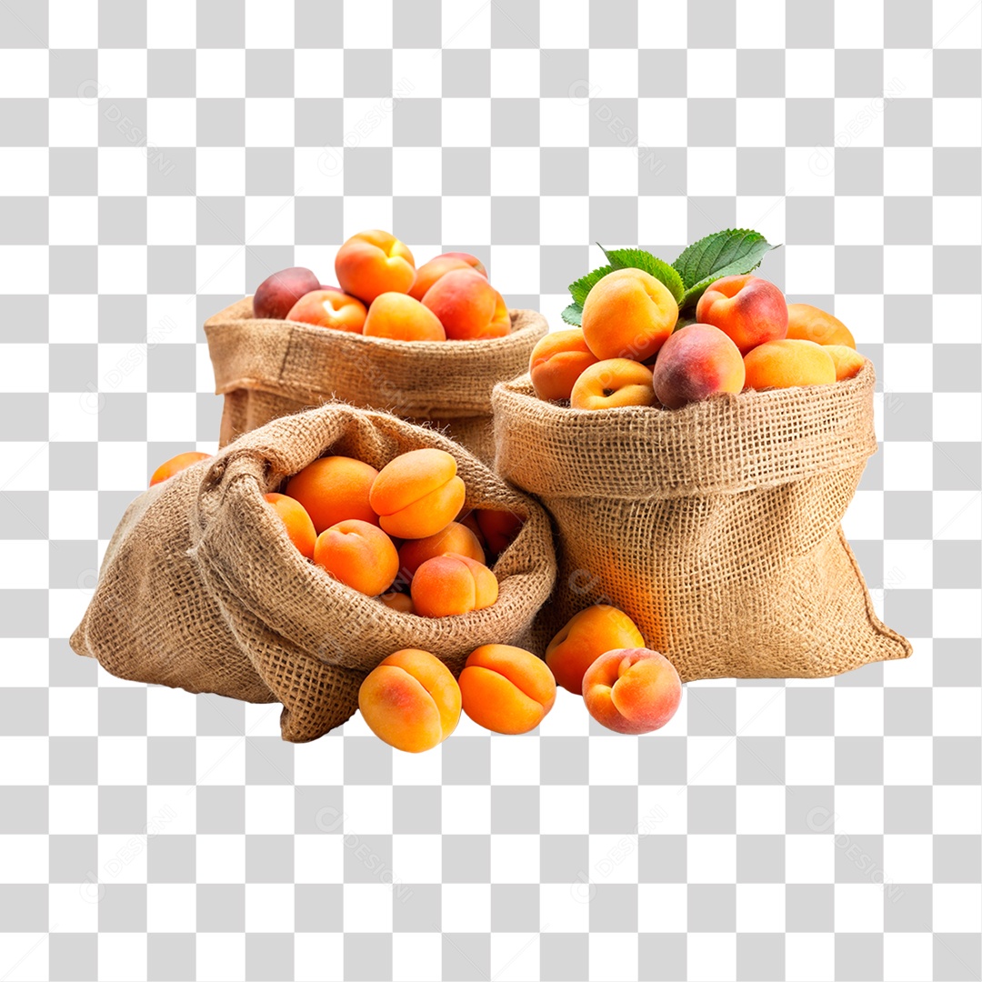 Pessegos Frescos Em sacos De Estopa Elemento 3D PNG Transparente