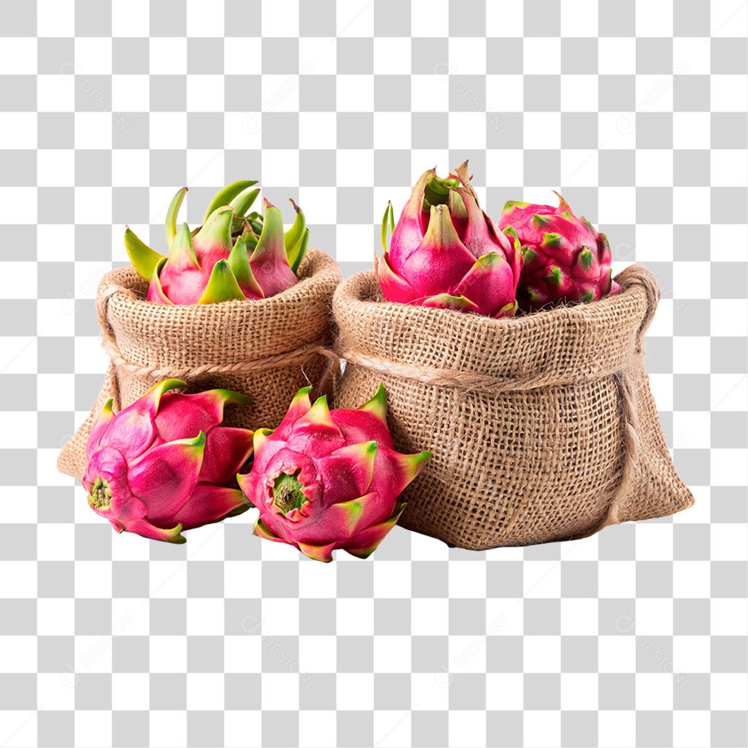Pitayas Frescas Em Sacos De Estopa Elemento 3D PNG Transparente