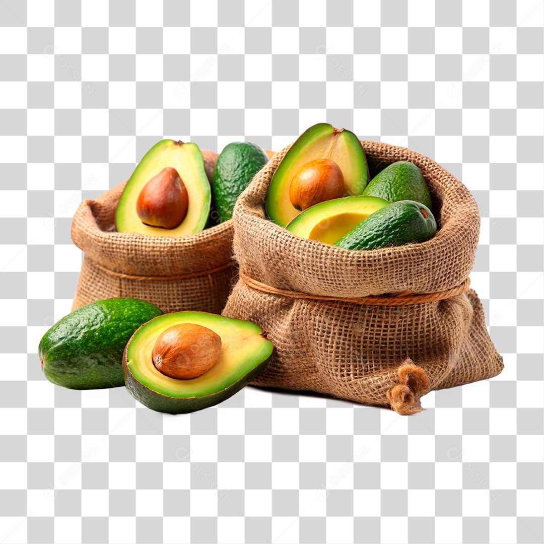 Abacates Frescos Em Sacos De Estopa Elemento 3D PNG Transparente