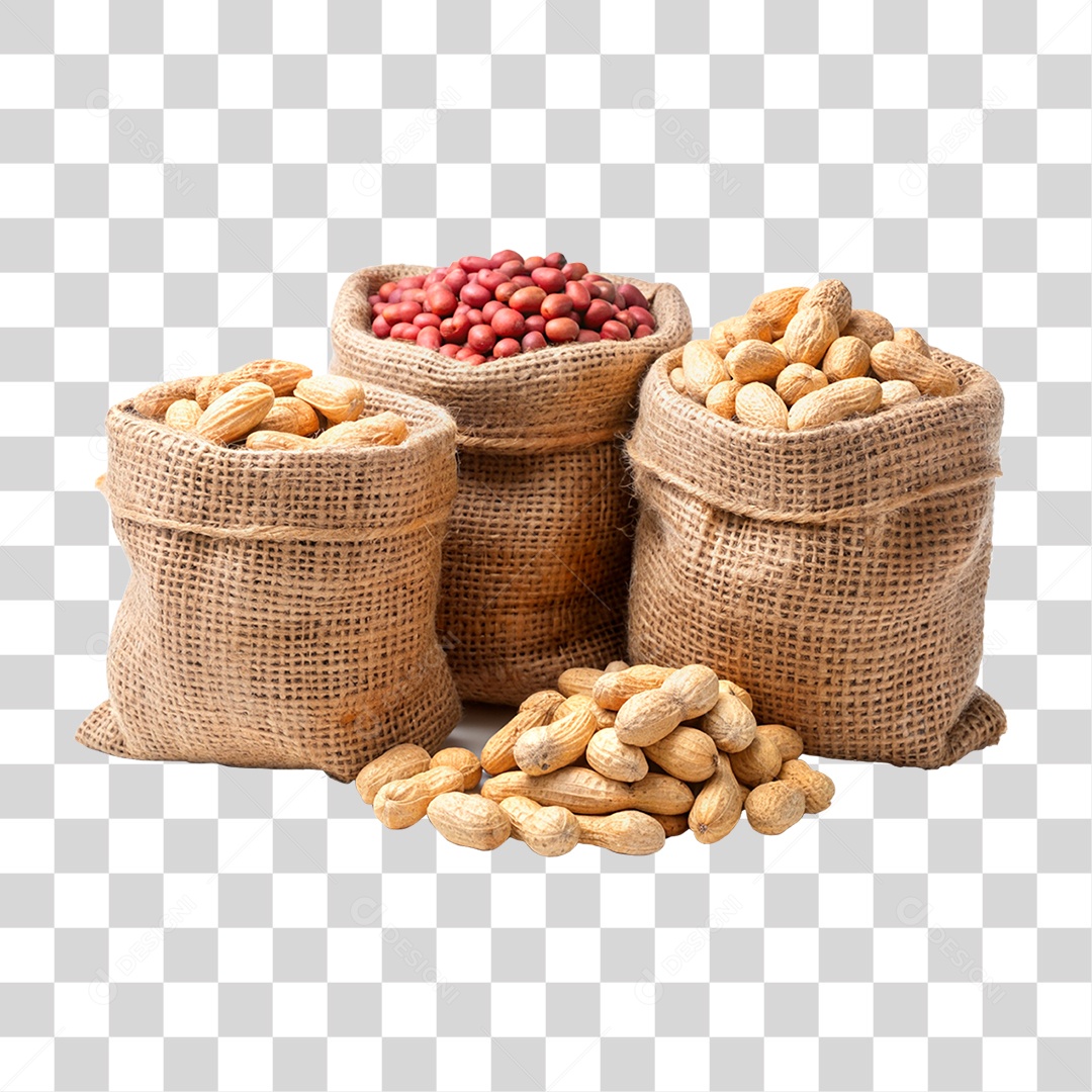 Amendoins Frescos Em Sacos De Estopa Elemento 3D PNG Transparente