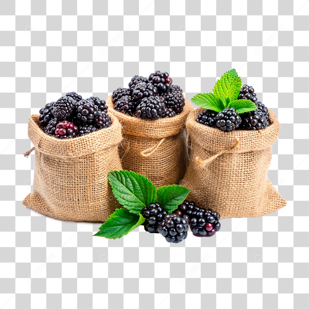 Amoras Frescas Em Sacos De Estopa Elemento 3D PNG Transparente