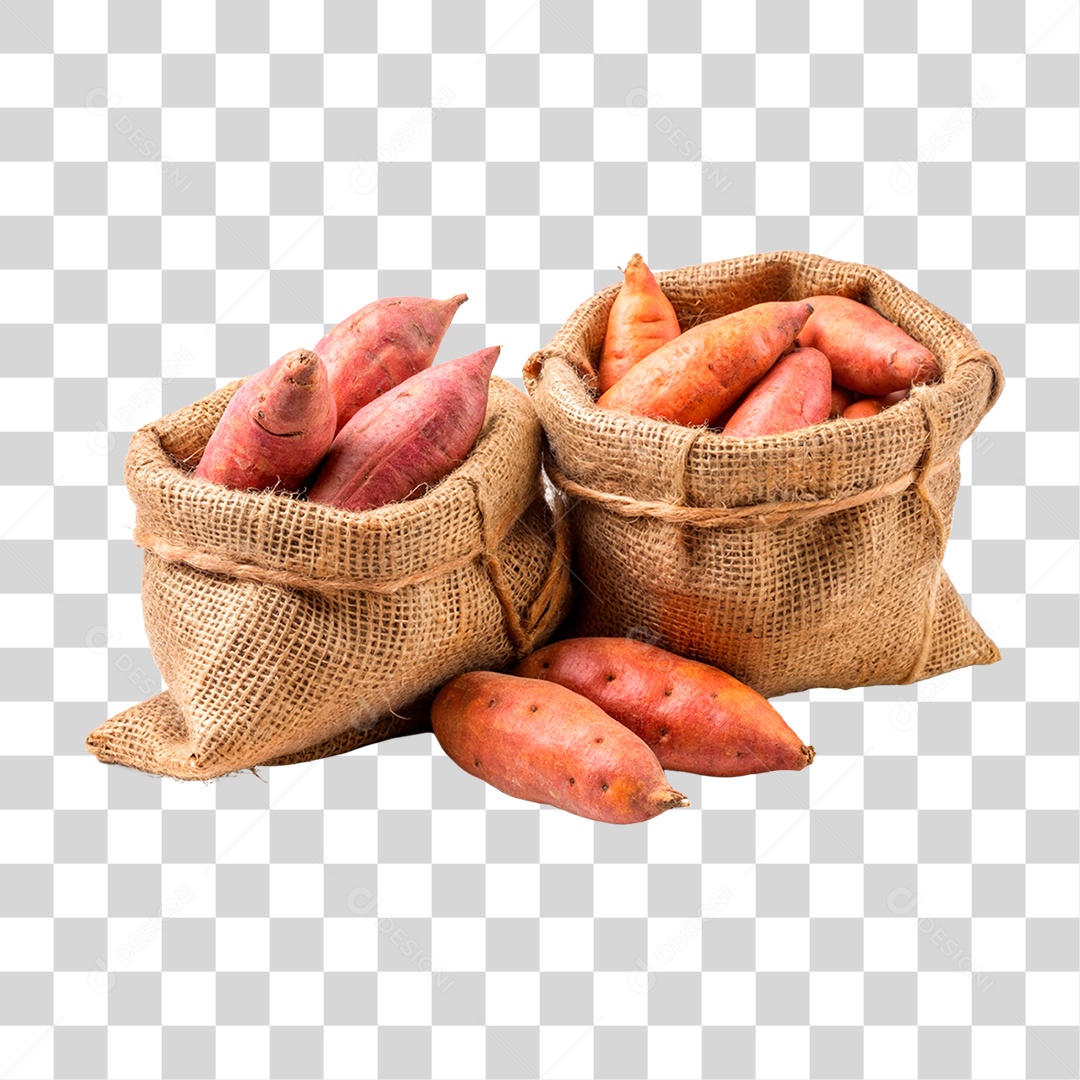 Batatas Doces Frescas Em Sacos De Estopa Elemento 3D PNG Transparente