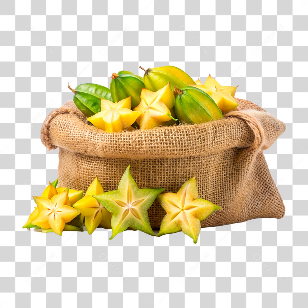 Carambolas Frescas Em Sacos De Estopa Elemento 3D PNG Transparente