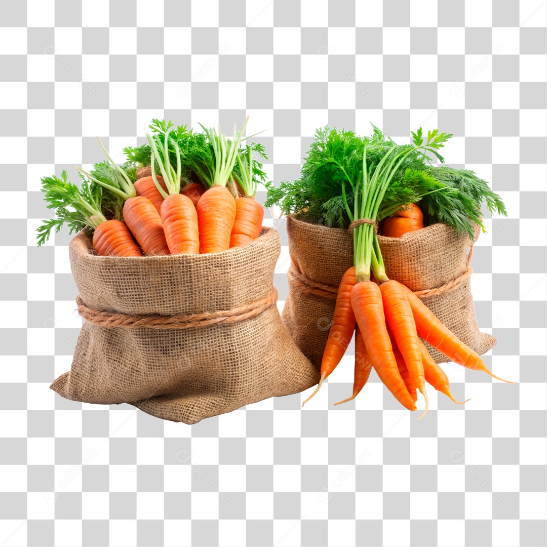Cenouras Frescas Em Sacos De Estopa Elemento 3D PNG Transparente