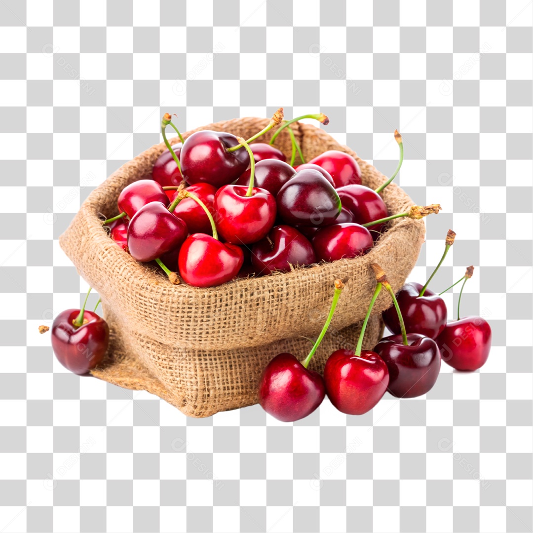 Cerejas Frescas Em Sacos De Estopa Elemento 3D PNG Transparente
