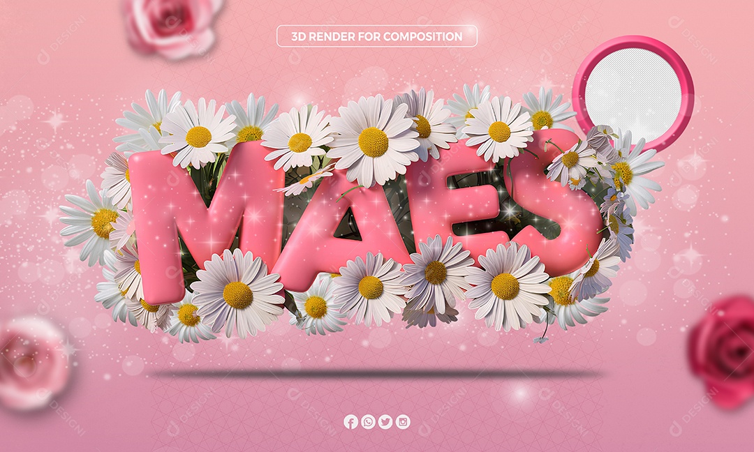 Mães Selo 3D Branco e Rosa para Composição PSD