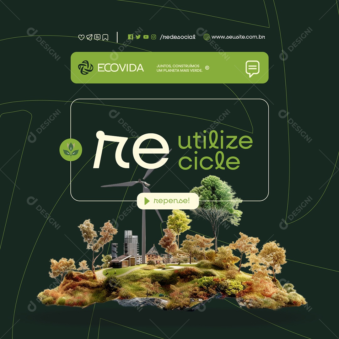 Empresa Reciclagem Reutilize Cicle Repense Social Media PSD Editável