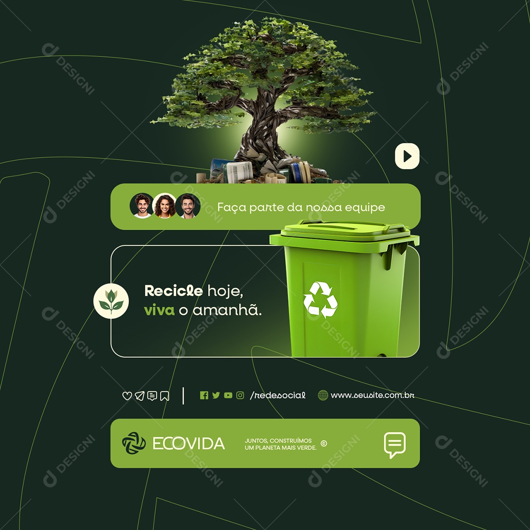 Empresa Reciclagem Recicle Hoje Viva o Amanhã Social Media PSD Editável
