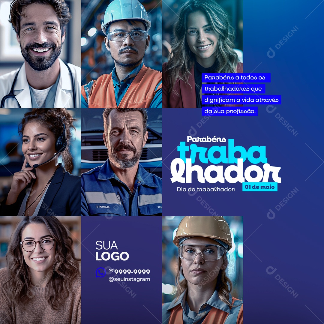 Dia do Trabalhador  01 de Maio Parabéns Social Media PSD Editável