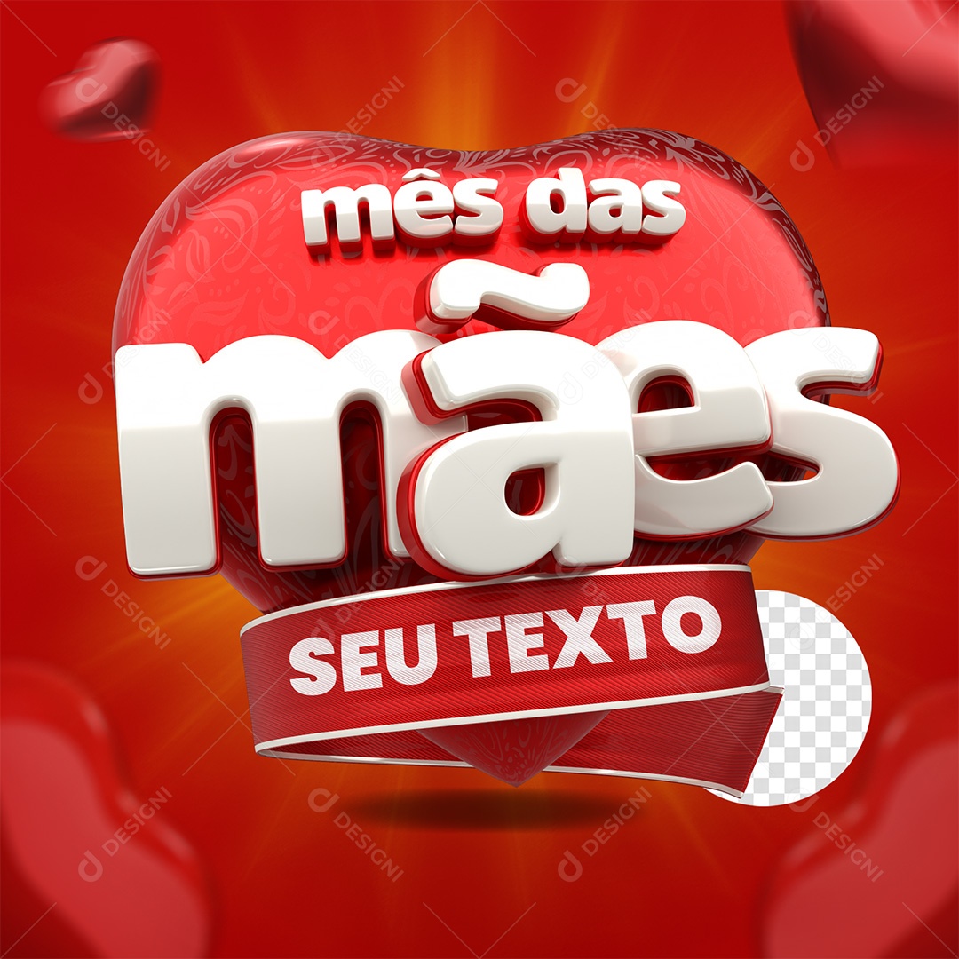 Mês das Mães Selo 3D Vermelho e Branco para Composição PSD