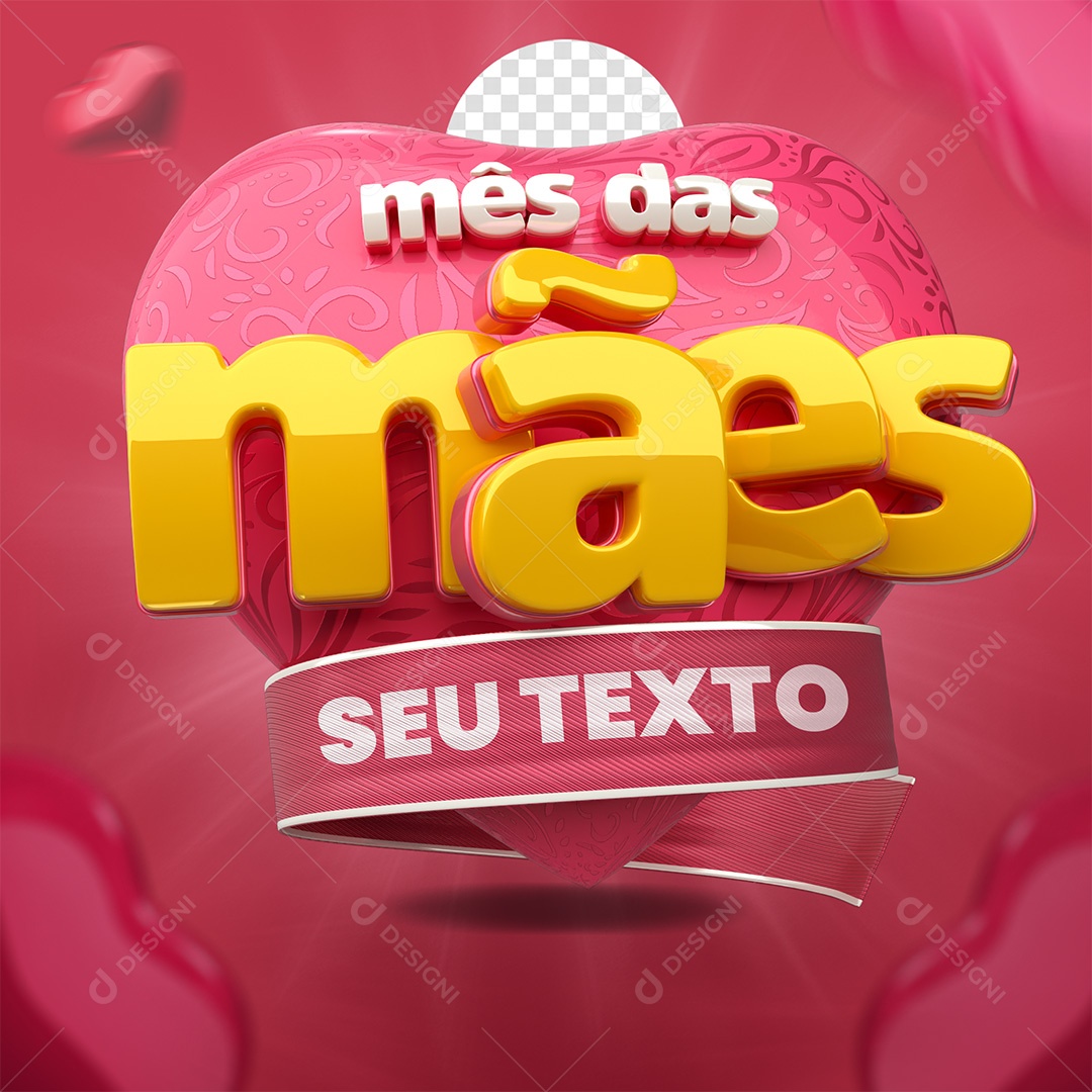 Selo 3D Dia das Mães Rosa e Amarelo para Composição PSD