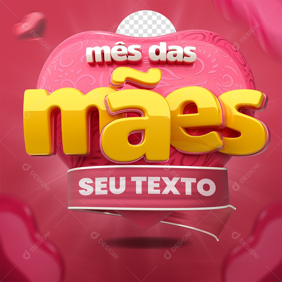 Dia das Mães Selo 3D Rosa e Amarelo para Composição PSD
