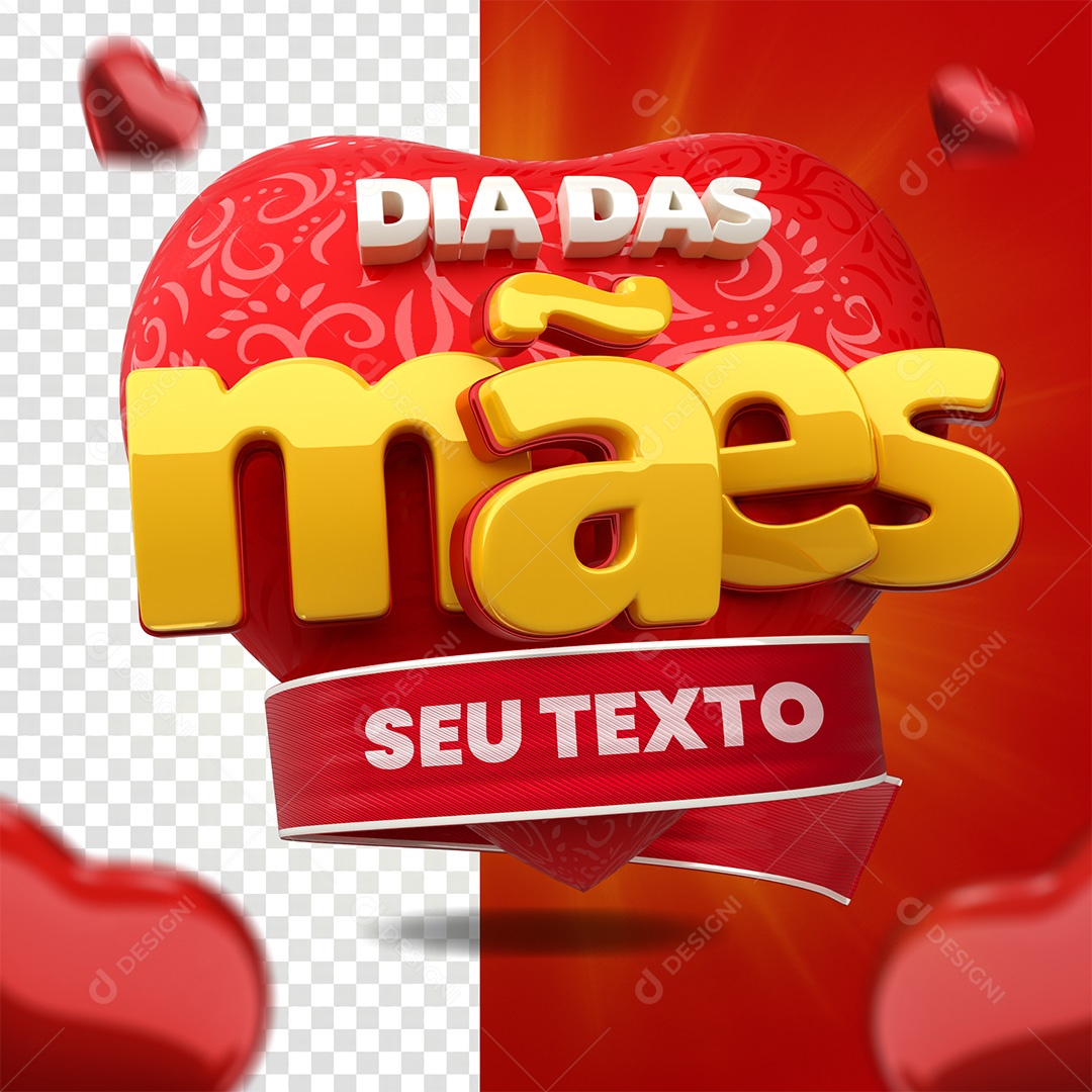 Dia das Mães Selo 3D Vermelho e Amarelo para Composição PSD