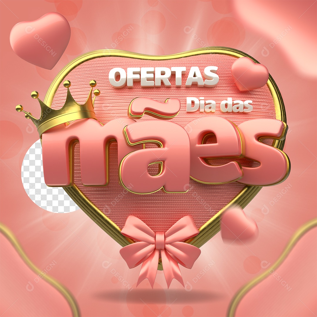 Selo 3D Ofertas Dia das Mães Rosa e Dourada para Composição PSD