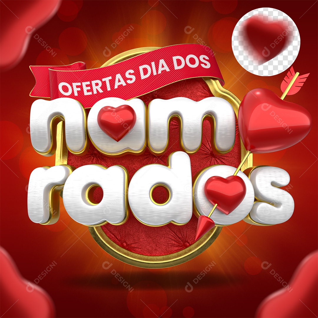 Ofertas Dia Dos Namorados Selo 3D Vermelho e Branco para Composição PSD