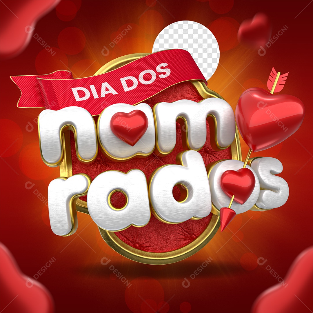 Dia Dos Namorados Selo 3D Vermelho e Branco para Composição PSD