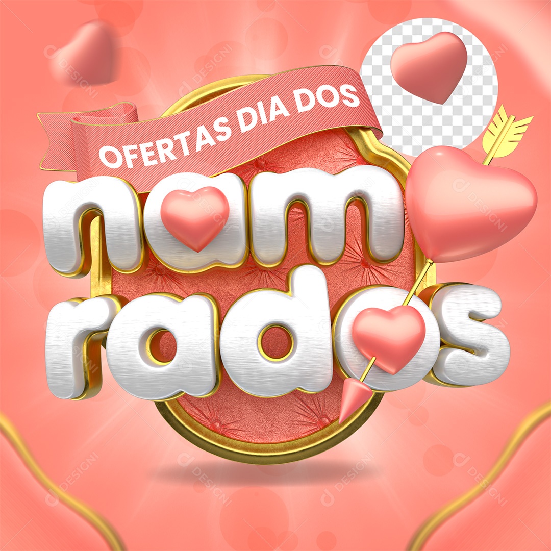 Ofertas Dia Dos Namorados Selo 3D Rosa e Branco para Composição PSD