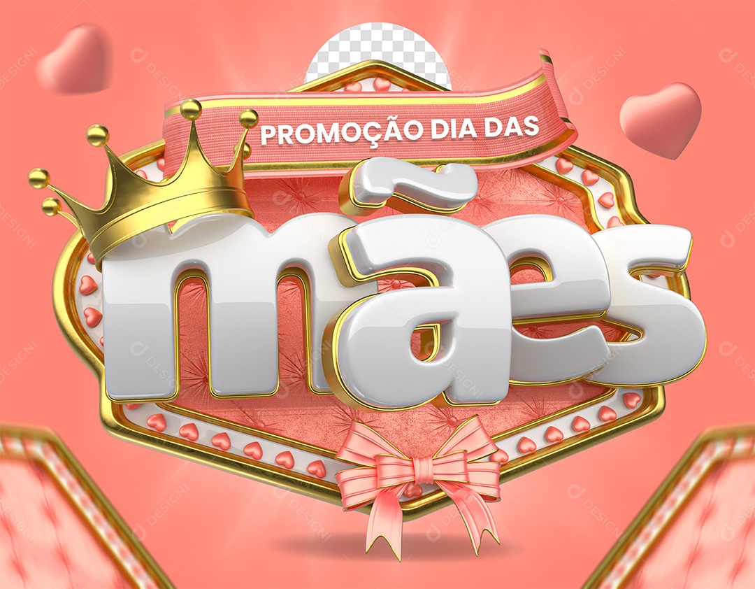 Selo 3D Promoção Dia das Mães Rosa e Branco para Composição PSD