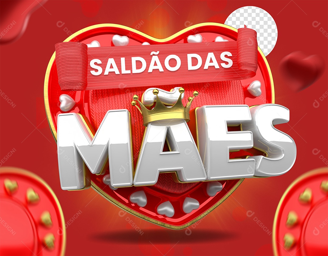 Selo 3D Saldão das Mães Vermelho e Branco para Composição PSD